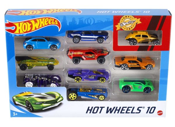 Hot Wheels Toy Cars & Trucks 10-Pack, Set of 10 1:64 Scale Vehicles, Includes Race Cars, Semi, Rescue or Construction Trucks (Styles May Vary)