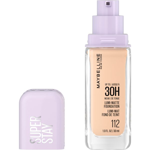 Maybelline Super Stay Lumi-Matte Foundation, Lightweight and Buildable Full Coverage Foundation Makeup For Up To 30HR Wear, 112, 1 Count