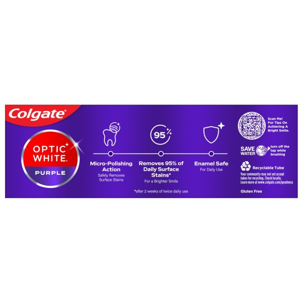 Colgate Optic White Purple Toothpaste for Teeth Whitening, Teeth Whitening Toothpaste with Fluoride, Helps Remove Surface Stains and Polishes Teeth, Enamel-Safe for Daily Use, Mint Paste, 4.2 oz - Image 3