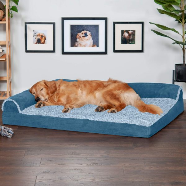 Furhaven Orthopedic Dog Bed for Large Dogs w/ Removable Bolsters & Washable Cover, For Dogs Up to 95 lbs - Two-Tone Plush Faux Fur & Suede L Shaped Chaise - Espresso, Jumbo/XL - Image 3