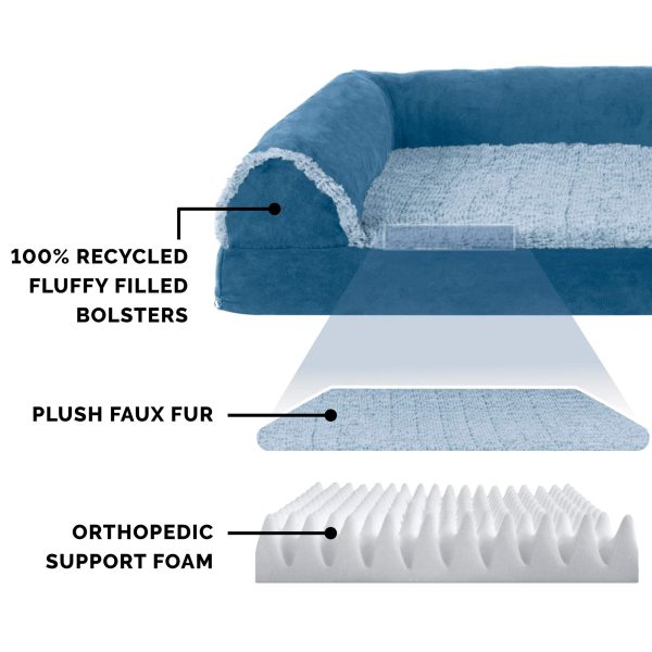 Furhaven Orthopedic Dog Bed for Large Dogs w/ Removable Bolsters & Washable Cover, For Dogs Up to 95 lbs - Two-Tone Plush Faux Fur & Suede L Shaped Chaise - Espresso, Jumbo/XL - Image 2