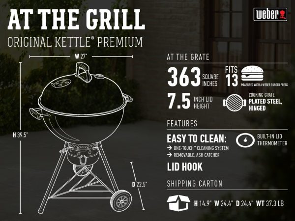 Weber Original Kettle Premium Charcoal Grill, 22-Inch, Black - Image 3