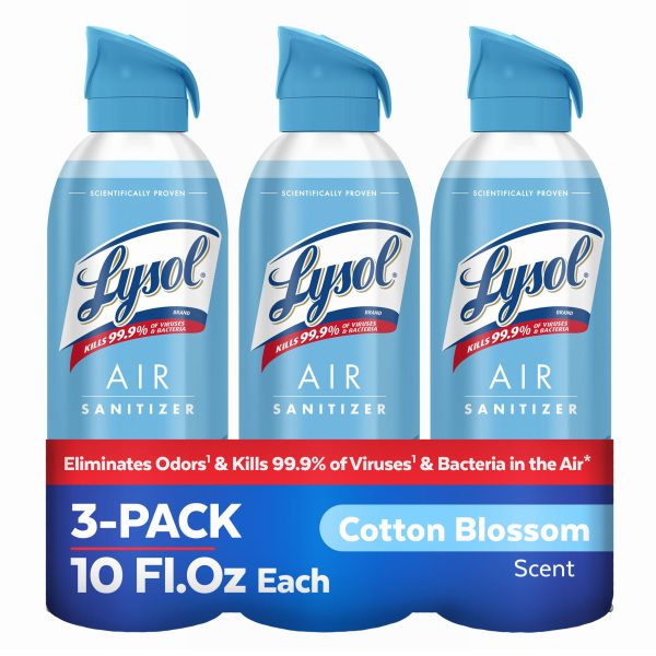 Lysol Air Sanitizer Spray, For Air Sanitization and Odor Elimination, Cotton Blossom Scent, 10 Fl. Oz (Pack of 3)