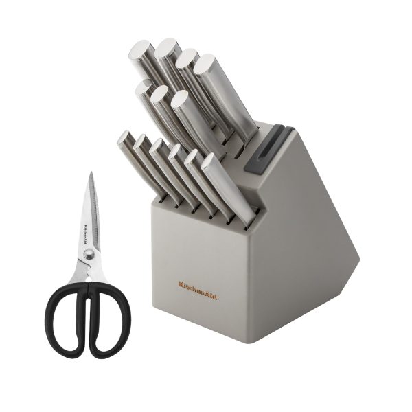 KitchenAid Gourmet Knife Block Set with Built-in Sharpener, 15-Piece, Stainless Steel