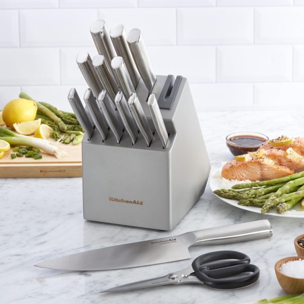 KitchenAid Gourmet Knife Block Set with Built-in Sharpener, 15-Piece, Stainless Steel - Image 2