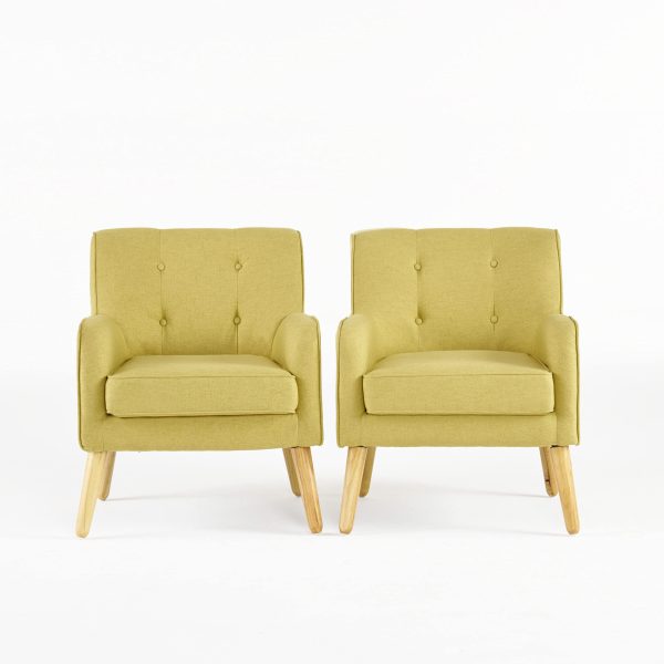 Christopher Knight Home Felicity Mid-Century Fabric Arm Chairs, 2-Pcs Set, Wasabi