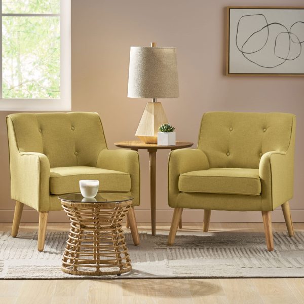 Christopher Knight Home Felicity Mid-Century Fabric Arm Chairs, 2-Pcs Set, Wasabi - Image 2